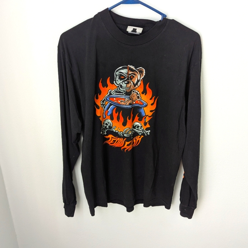 Teddy Fresh Men's Charcoal Black Long Sleeve SkeleTed Tee, Medium